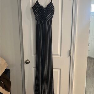 SHOP17 Chic Black and White Striped Jumpsuit